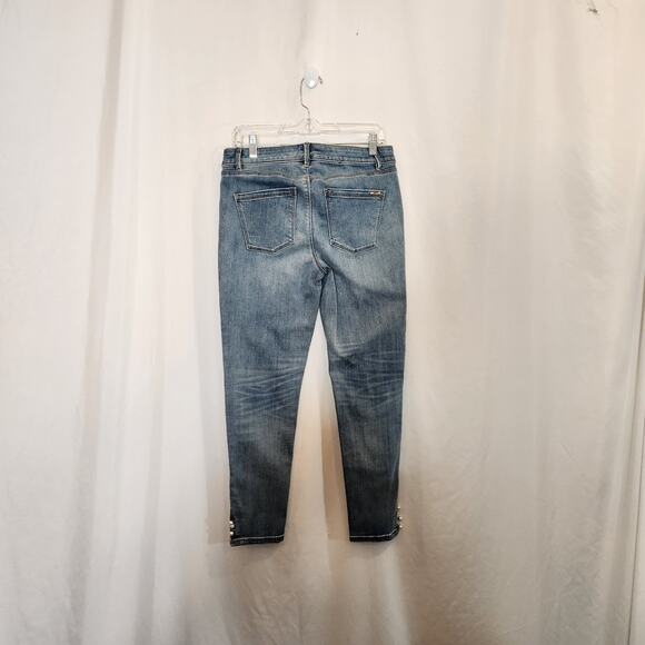 WHITE HOUSE BLACK MARKET The Skinny Crop Blue Medium Wash Embellished Ankle Wm 6 - Picture 3 of 12